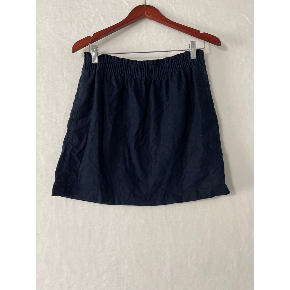 J.Crew Navy Blue Linen Cotton Blend Elastic Waist Mini Skirt with Pockets 8
